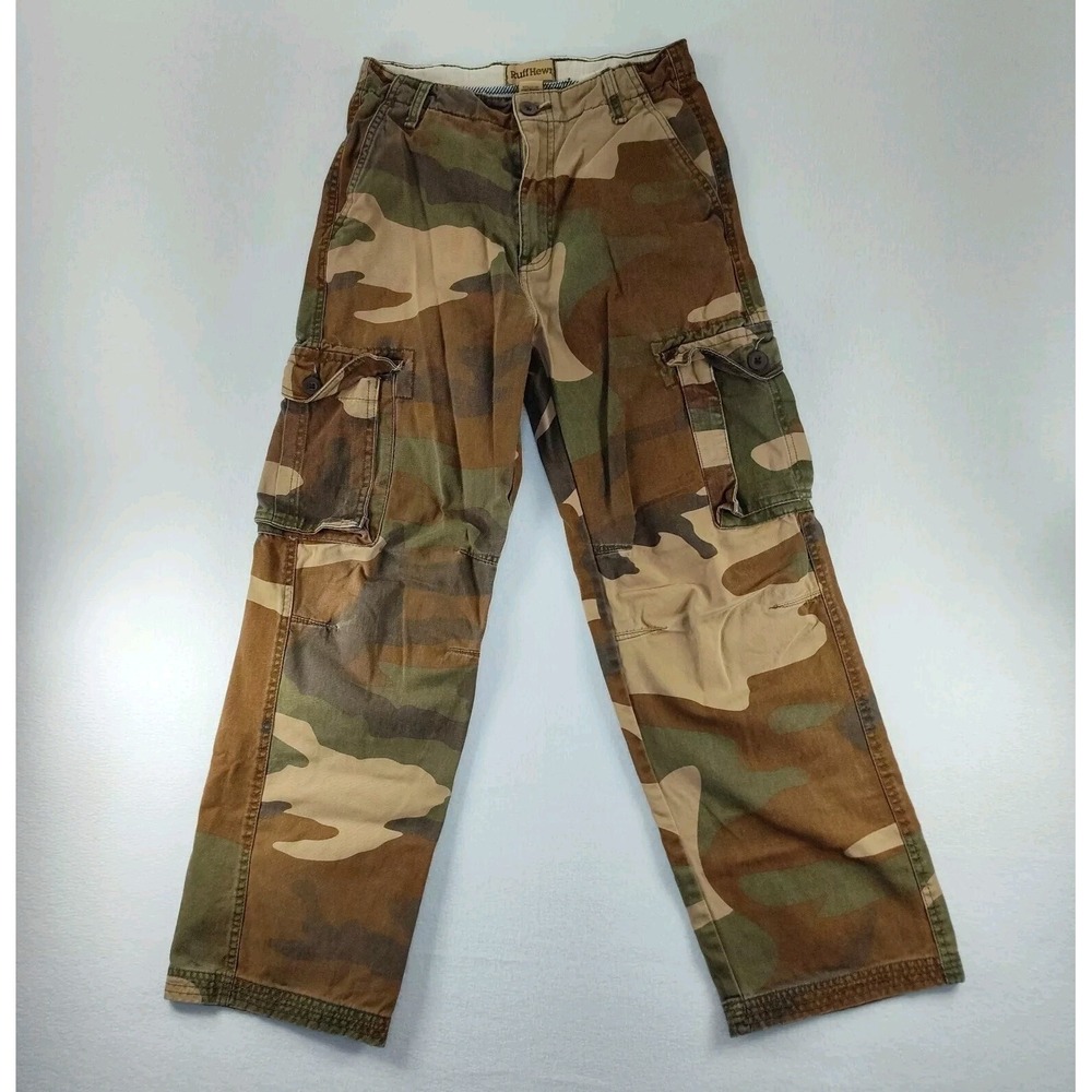 RUFF HEWN BOYS PANTS Youth Size 14 Wood Camo Cargo Cotton‎ Hunt📸SEE PIC📏📸